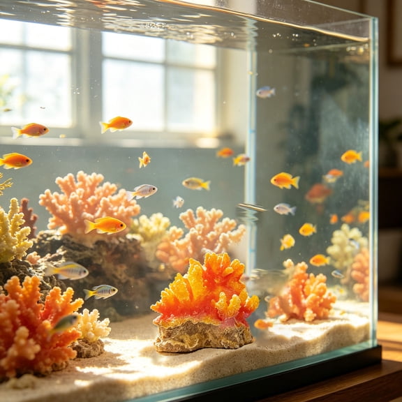 5.12 Inch Realistic Orange Resin Coral Reef Aquarium Ornament, Non-Toxic Faux Coral Tank Decor with Stable Rock Base, Safe for Freshwater Saltwater Fish Tanks