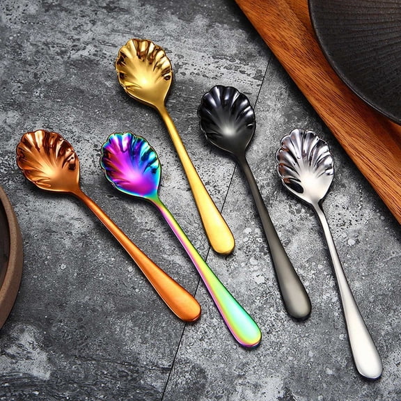 5.12 Inch Vintage Shell Teaspoon – 304 Stainless Steel Sugar Stir Spoon for Espresso, Yogurt & Bar Use