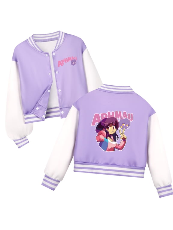 5-12 Year Old APHMAU Girls' Jacket Kids Baseball Team Casual Role Printed Snap Fashion Jacket