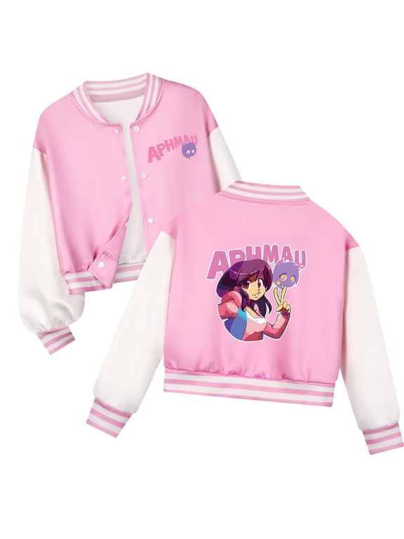 5-12 Year Old APHMAU Girls' Jacket Kids Baseball Team Casual Role Printed Snap Fashion Jacket