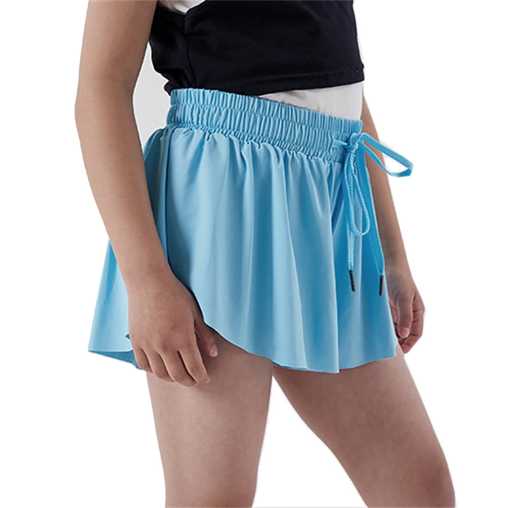 5 12T Girls Flowy Shorts with Spandex Liner 2 in 1 Youth Butterfly Skirts for Fitness Running Sports
