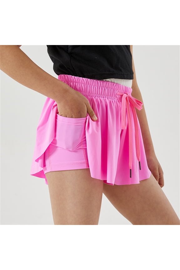 5-12T Girls Flowy Shorts with Spandex Liner 2-in-1 Youth Butterfly Skirts for Fitness, Running, Sports