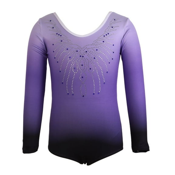 5-12T Girls Gymnastic Leotard Kids Sparkly Diamond Gradient Ballet Dance Suit Long Sleeve Dancewear