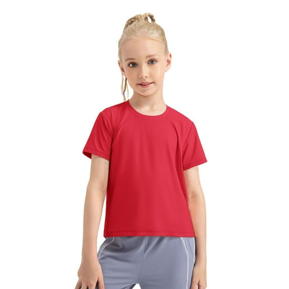 5-12T Girls Short Sleeve Sports Shirts Active Dry Fit Athletic Performance Clothes Kids Teens Loose Tees