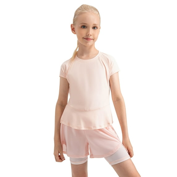 5-12T Girls Workout Shirts Sprots Tops for Kids Short Sleeve Tee Yoga/Dance/Running/Athletic/Gym T-Shirts