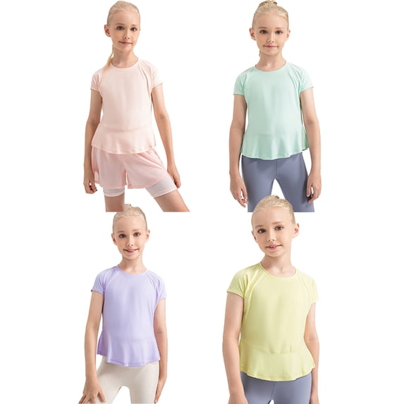 5-12T Girls Workout Shirts Sprots Tops for Kids Short Sleeve Tee Yoga/Dance/Running/Athletic/Gym T-Shirts