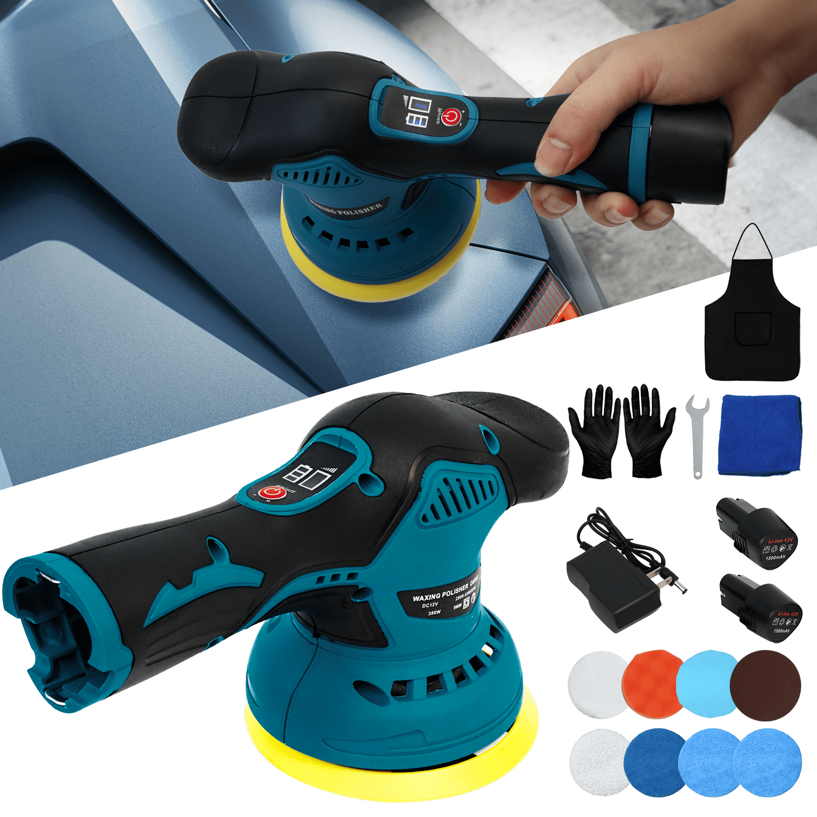 5" 12V 1500mah Cordless Car Buffers Polishers Kit,Orbital Car Buffing Machine with 2 Batteries for Car Detailing and Waxing