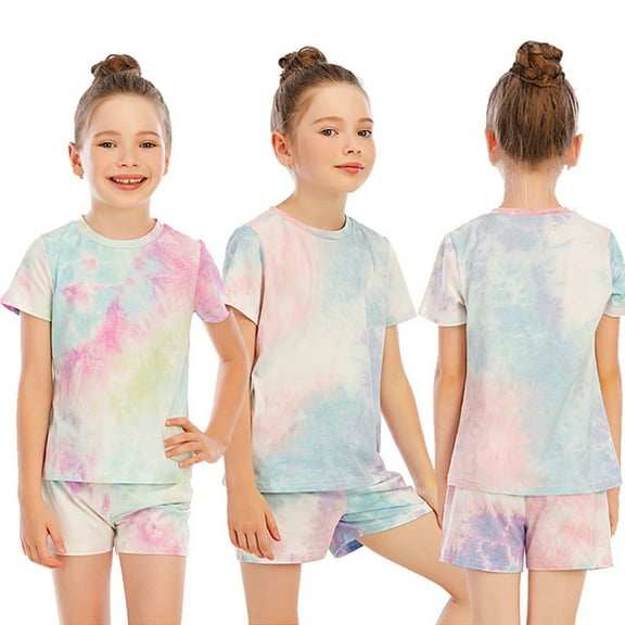 5-12Y Girls Tie-dye Pajamas Set, 2Pj Nightwear Sleepwear for Tween Kid Toddler Loungewear Clothes Set Gifts