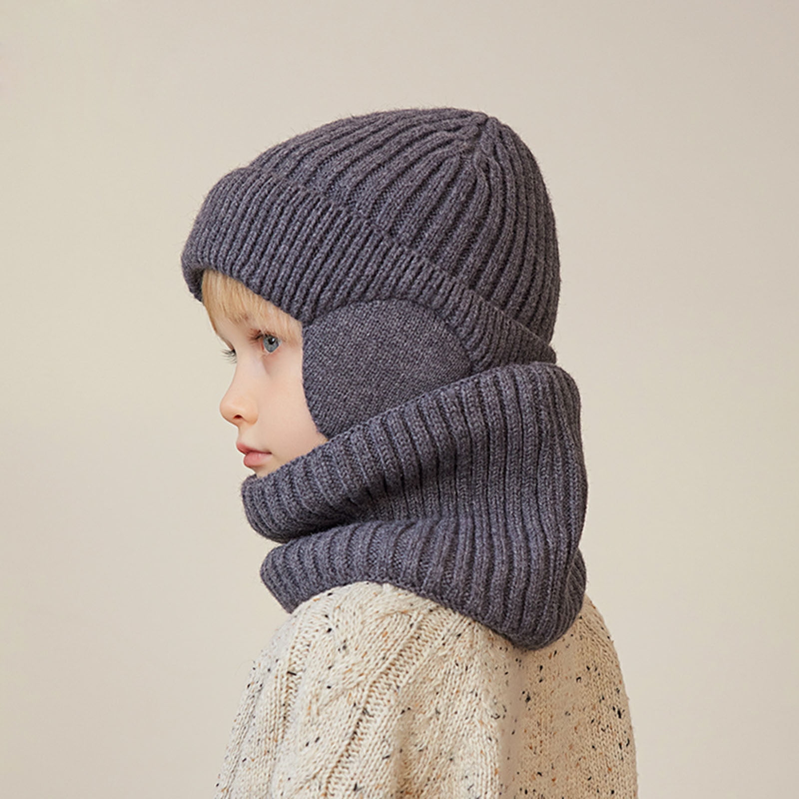 Kids Winter Hat Scarf Earflap Set 2 In 1 Boys Girls Warm Windproof Knitted Beanie Hats With Neck Warmer For Christmas Gift Winter Hats For Toddler Boys