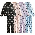 thumbnail image 1 of 5-12Y Kids Little Big Girls Satin Pajamas Set Long Sleeve Button-Down Bow Printed Sleepwear PJs, 1 of 8