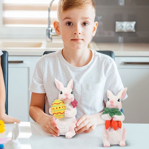 5.12in Easter Bunny Figurines with Easter Egg Spring Eater Decoration Easter Eggs Tabletop Ornaments Indoor and Outdoor Home Decor and for Garden Home Farmhouse(Yellow)