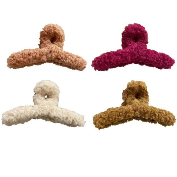 5.12inch Hair Claw Clips Winter Hair Clamps NonSlip Hair Clips for Thick Hair Soft Plush Claw Hair Clips for Women Girls Cute Hair Styling Accessories Holiday Gift, (4Pack 4Colors B)