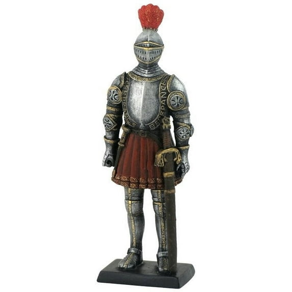 5.13 Inch Armored Knight with Feather Helmet Figurine, Silver Color