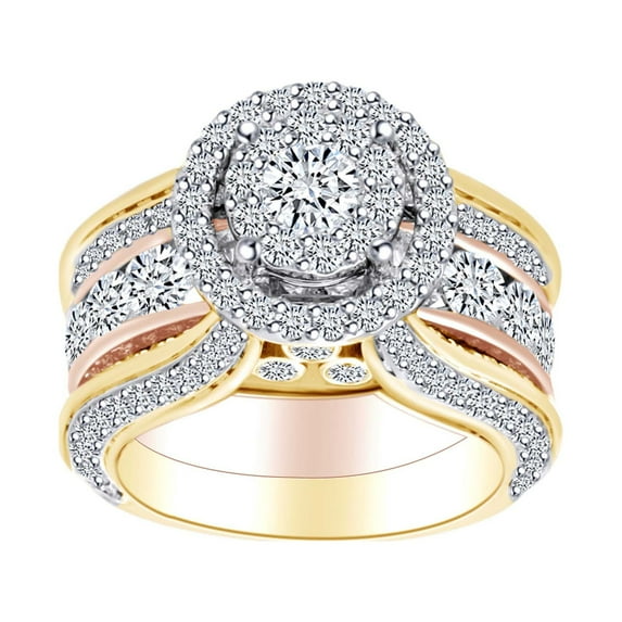 AFFY 5.14 Cttw Round White Natural Diamond Wedding Bridal Ring Set In 10k Two Tone Gold-Ring Size-5.5