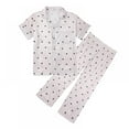 thumbnail image 1 of 5-14T Little Girls Button Down Pajamas Kids Polka Dot Print Nightwear Short Sleeve Top Long Pant Sleepwear, 1 of 7