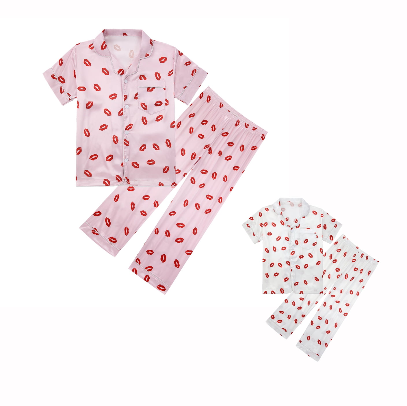 514T Little Girls Button Down Pajamas Kids Print Nightwear Short