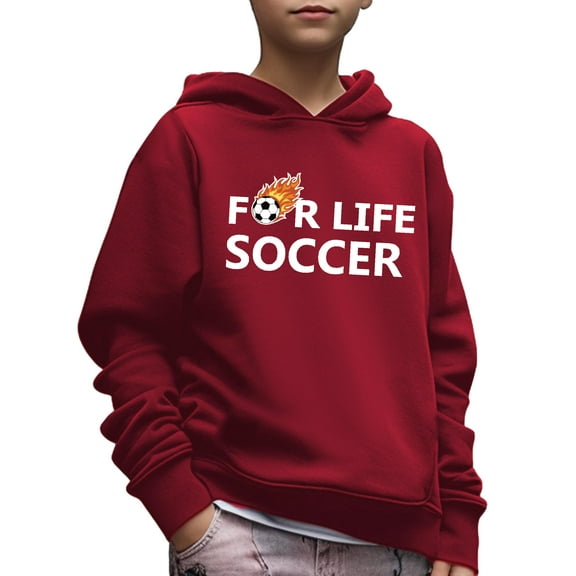 5-14Y Kid Boys Hoodies Tops SOCCER Slogan Print Long Sleeve Casual Pullover Sweatshirt Perfect For Spring Fall