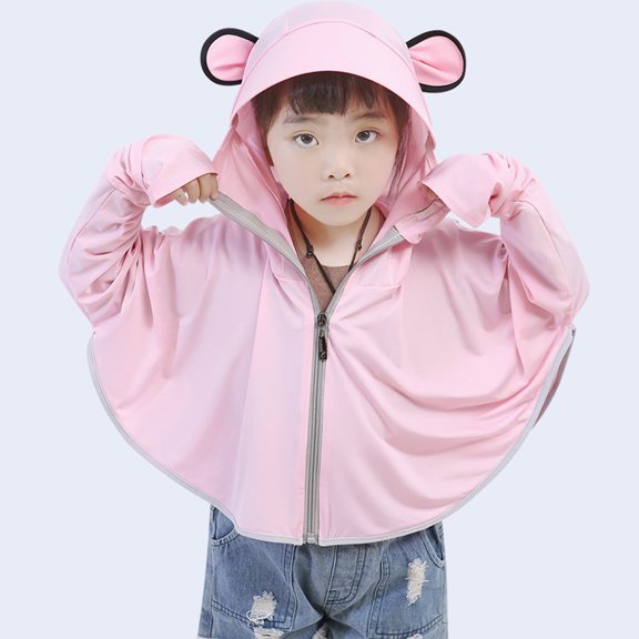 5-14year Children's Fashion Solid Color Ice Silk Sunscreen Thin Breathable Zipper Long Sleeve Hooded Casual Coat