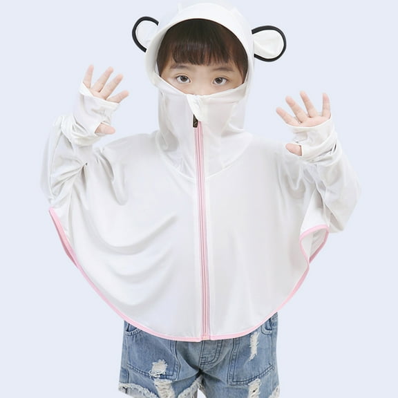 5-14year Children's Fashion Solid Color Ice Silk Sunscreen Thin Breathable Zipper Long Sleeve Hooded Casual Coat