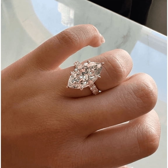5.15 Ct Marquise Cut Beautiful Solitaire with Accents IGI Certified Lab Grown Diamond Engagement Ring for Ladies Solid 10k White Gold Size 7 by Diamond-Capitals