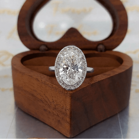 5.15 Ct Oval Cut Beautiful Halo IGI Certified Lab Grown Diamond Wedding Ring for Ladies Solid 10k White Gold Size 7 by Diamond-Capitals