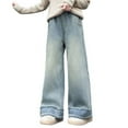 thumbnail image 1 of 5-15 Years Children Girls Jeans Pants Straight Leg High Elastic Waist Denim Pant Casual Trendy with Pockets for Kids, 1 of 8