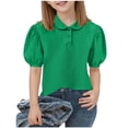 thumbnail image 1 of 5-15 Years Girls Blouse Puff Sleeve Tops School Uniform T-Shirts Summer Short Sleeve Casual Button Blouses for Kids, Green, 9-10 Years, 1 of 6