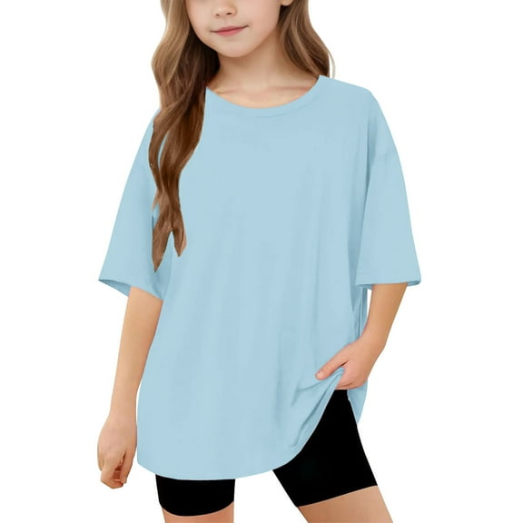 5-15 Years Kids Girls Plus Size T Shirt Crew Neck Short Sleeve Top Casual Loose Summer Lounge School Blouse for Children