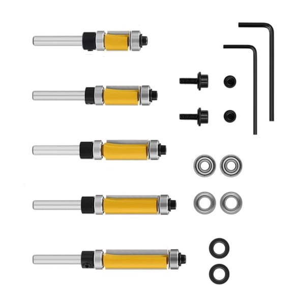 5/15Pcs Milling Cutter 1/4inch Handle Milling Cutter Copy Trimming Cutter Shank Bearing Flush Trim Pattern Accessories