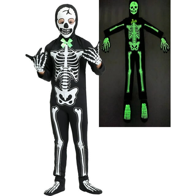 515T Glows in the Dark Skeleton Costume, Black Skelebones Jumpsuit