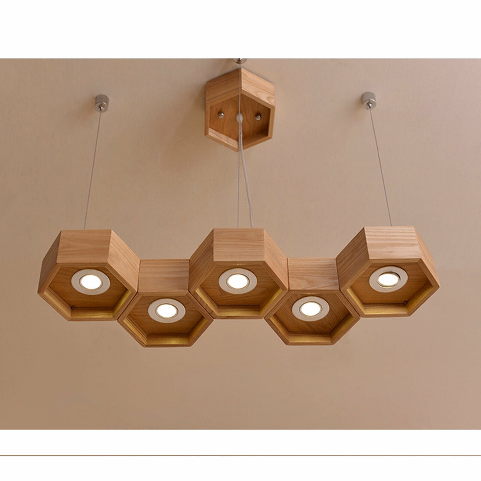 5*15W Honeycomb Wood Chandelier LED Ceiling Living Room Pendant Lamp Fixture LED Wood Ceiling Light Chandelier Lighting Pendant Lamp Fixture Hanging Light 5 Heads Chandelier Industrial Ceiling Lamp