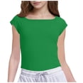 thumbnail image 1 of 5-15Y Girls Shirts Summer Fashion Short Sleeve T Shirts Solid Color Casual Tee Plain Top, Green, 11-12 Years, 1 of 8
