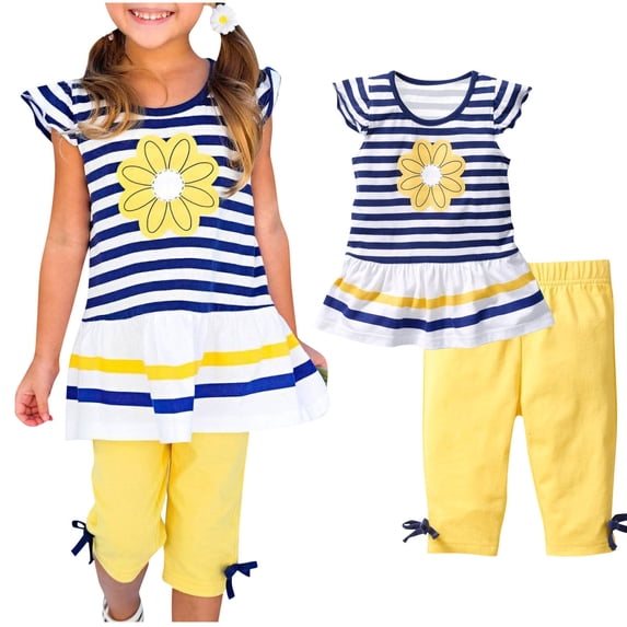 5-15Y Kids Bow Printed Short Sleeve T-Shirt & Cargo Pants Set, Summer Casual Outfit Red 9-10 Years