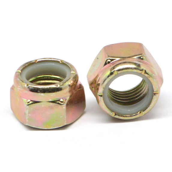 5/16"-18 Coarse Thread Grade A Nyloc (Nylon Insert Locknut) NE Standard Low Carbon Steel Yellow Zinc Plated Pk 100