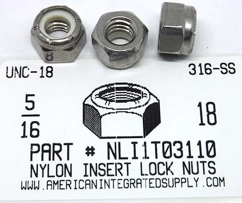The Hillman Group 43750 7/8-9-Inch Nylon Insert Lock Nut, Stainless Steel, 2-Pack