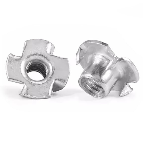 5/16"-18 Stainless T-Nuts, 50pcs, 304 Stainless Steel Four-jaw, Pronged Tee Nut. 7/16" Barrel Length, 4-Pronged Tee Nut for Wood