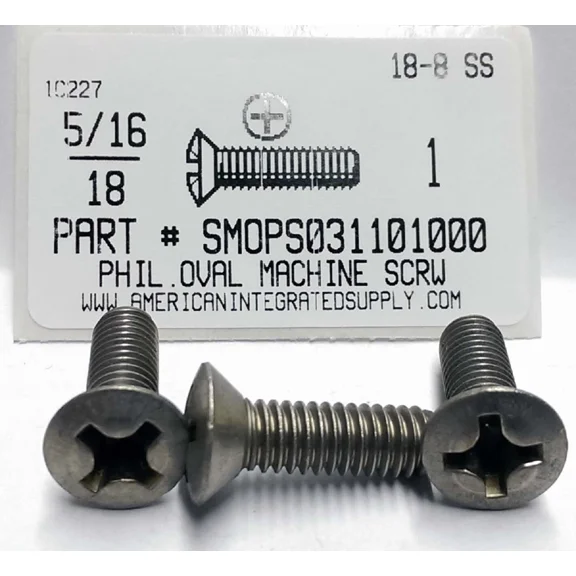 5/16-18X1 Oval Head Phillips Machine Screws Stainless Steel (5)