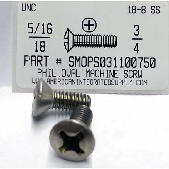 5/16-18X3/4 Oval Head Phillips Machine Screws Stainless Steel (5)