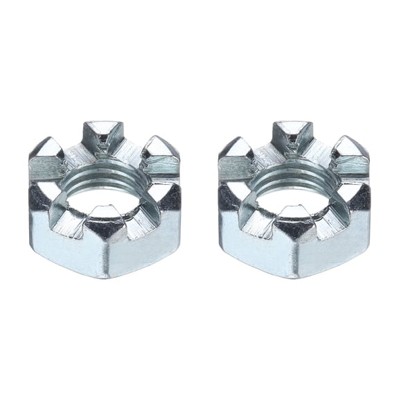5/16"-24 Hexagon Slotted Nut, Grade 6.8 Carbon Steel Hex Nuts, Silver, 2Pack