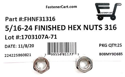 316 Stainless Steel Hex Nuts – 5/16-24 UNF Fine Thread, Marine Grade (25-Pack)