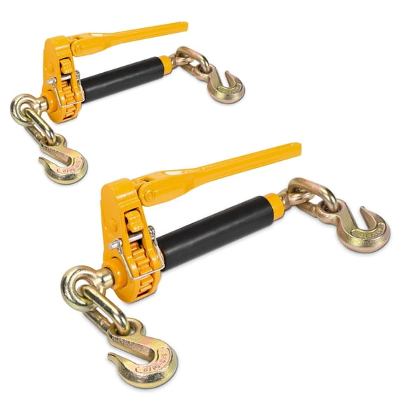 5/16" - 3/8" Folding Handle Load Binder, Heavy Duty Ratchet Chain Binder w/Grab Hooks G70-T80, 7,100 lbs WLL Tie Down Hauling Chain Binders for Flatbed Truck Trailer, 2 Pcs