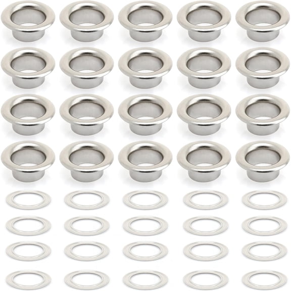 5/16" (8MM) Hole 100 Sets Grommets Eyelets with Washers for Shoes, Bead Cores, Clothes, Leather, Canvas (Silver)