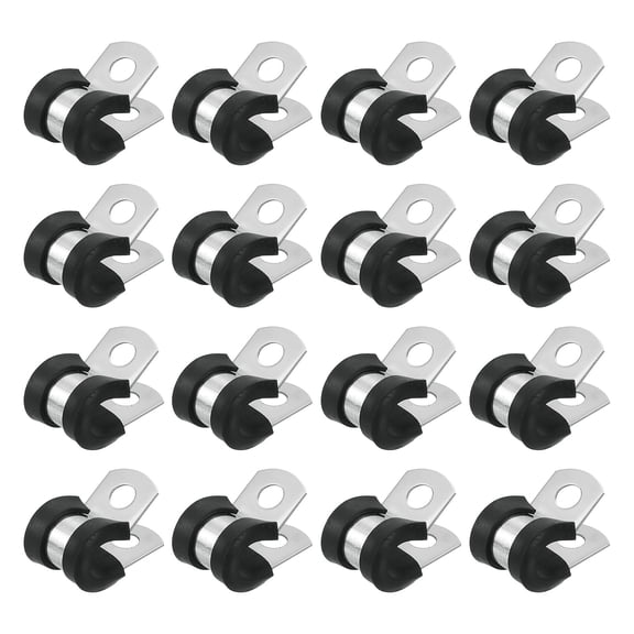 5/16"(8mm) Cable Clamp, 304 Stainless Steel Rubber Cushioned Insulated Clamp R Shape Metal Clamp Tube Holder for Pipe Hose Wire Cord Installation 16Pcs