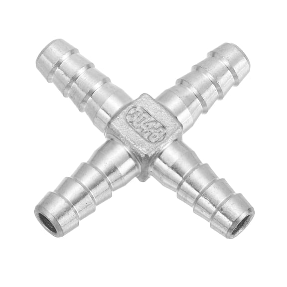 5/16" Cross Hose Barb Pipe Fitting, 304 Stainless Steel 4 Way Pipe Hose Pipe Fitting Adapter for Vacuum Systems, Industrial Pipe Connections, Silver