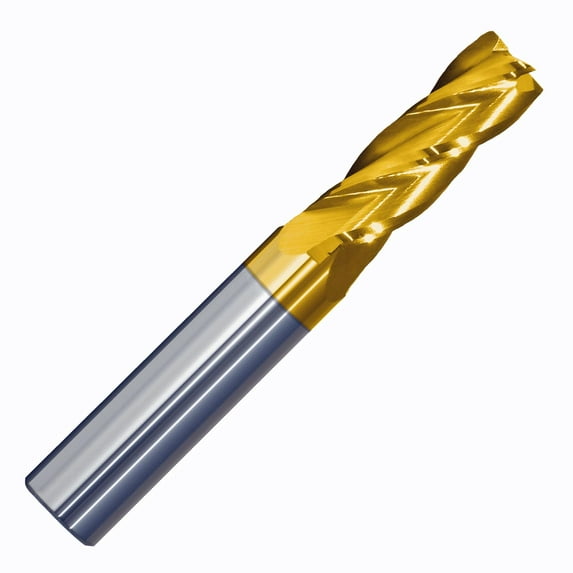 5/16" Diameter 4 Flute Single End Carbide End Mill 30° Helix, TiN Coated .812" Flute Length, 2-1/2"OAL
