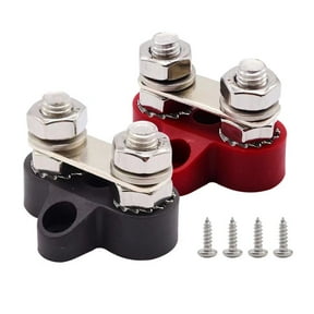 5/16" Dual Studs Power Distribution Block, Ampper M8 Bus Bar 12V 200A Battery Junction Post Terminal Marine Busbar Distribution Block (Red and Black)