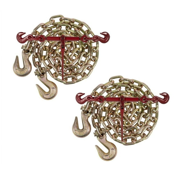 5/16" Grade 70 Chain and Binder Kit | Includes (2) 5/16" - 3/8" Ratchet Load Binder & (2) 5/16" x 12' G70 Transport Chain w/Grab Hooks | 4700 lbs WLL for Flatbed Truck Trailer Tie Down