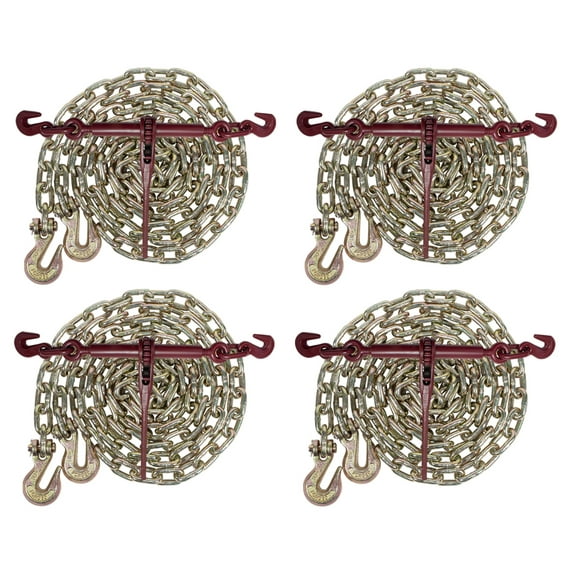 5/16" Grade 70 Chain and Binder Kit | Includes (4) 5/16" - 3/8" Ratchet Load Binder & (4) 5/16" x 20' G70 Transport Chain w/Grab Hooks | 4700 lbs WLL for Flatbed Truck Trailer Tie Down