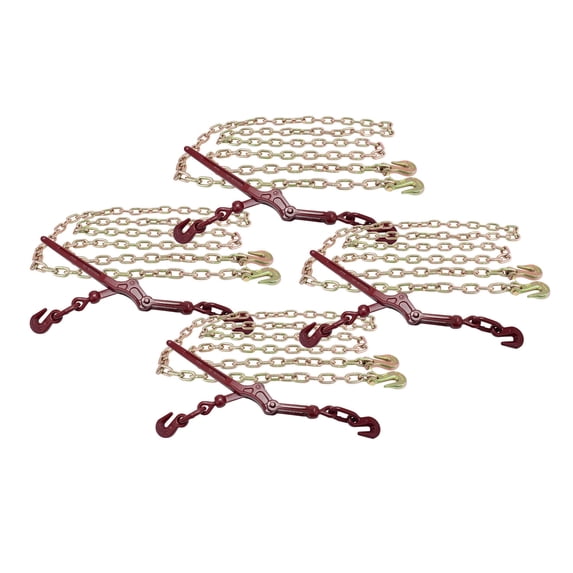5/16" Grade 70 Chain and Binder Kit | Includes (4) 5/16-3/8" G70 Lever Style Snap Binder & (4) 5/16" x 20' G70 Chain w/Grab Hooks | 5400 lbs Safe Load Limit for Truck & Flatbed Trailer