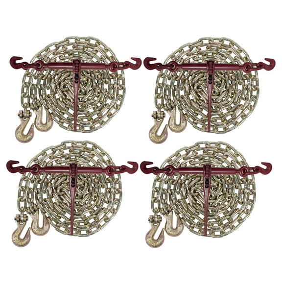 5/16" Grade 70 Chain and Binder Kit | Includes (4) 5/16" - 3/8" Ratchet Load Binder & (4) 5/16" x 16' G70 Transport Chain w/Grab Hooks | 4700 lbs WLL for Flatbed Truck Trailer Tie Down